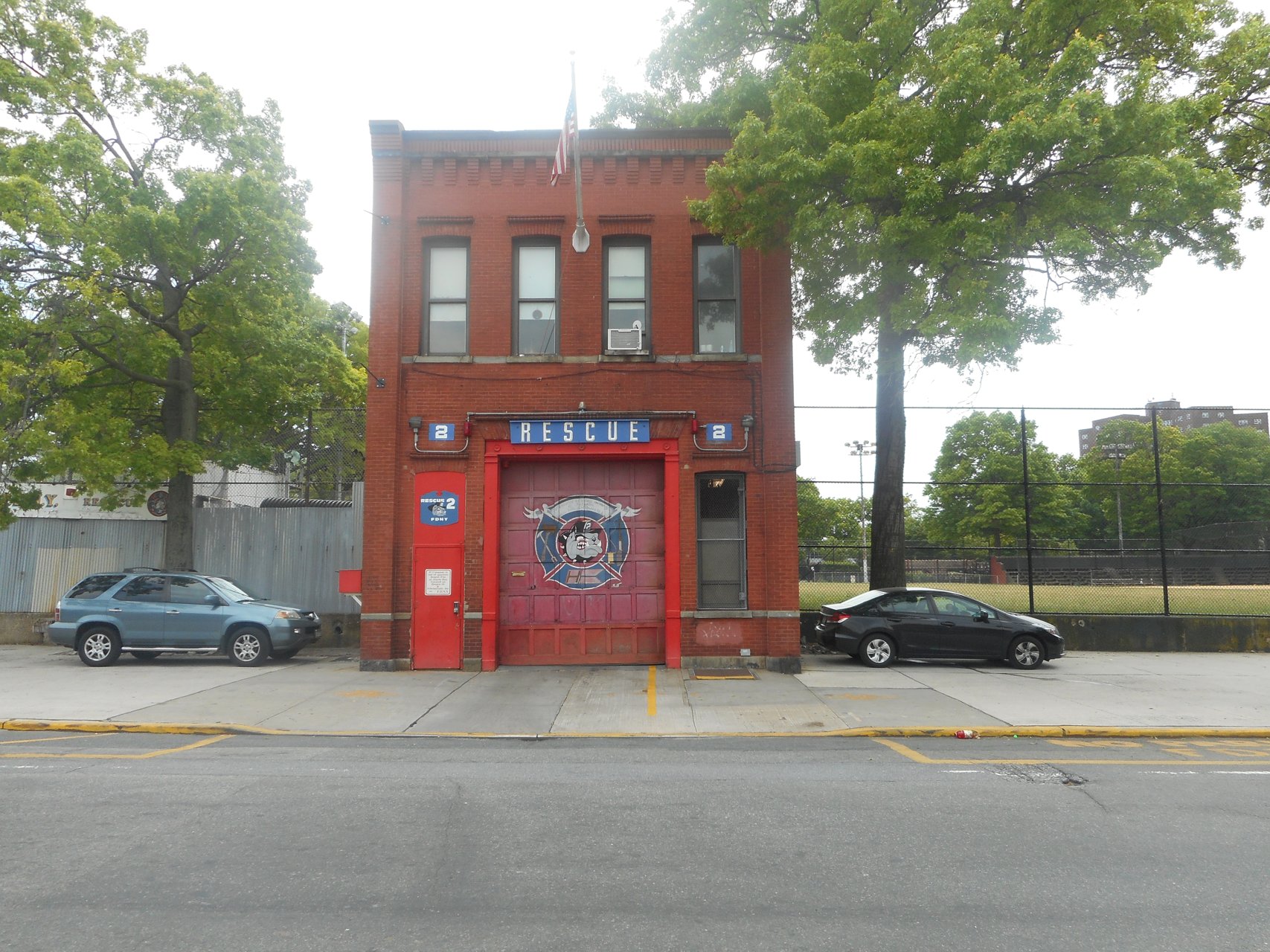 Fenced open parcels beside the former Rescue 2 firehouse on Bergen Street, Crown Heights, Brooklyn